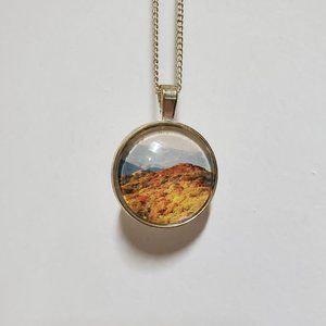 Handmade Autumn Mountains Glass Bezel Necklace
